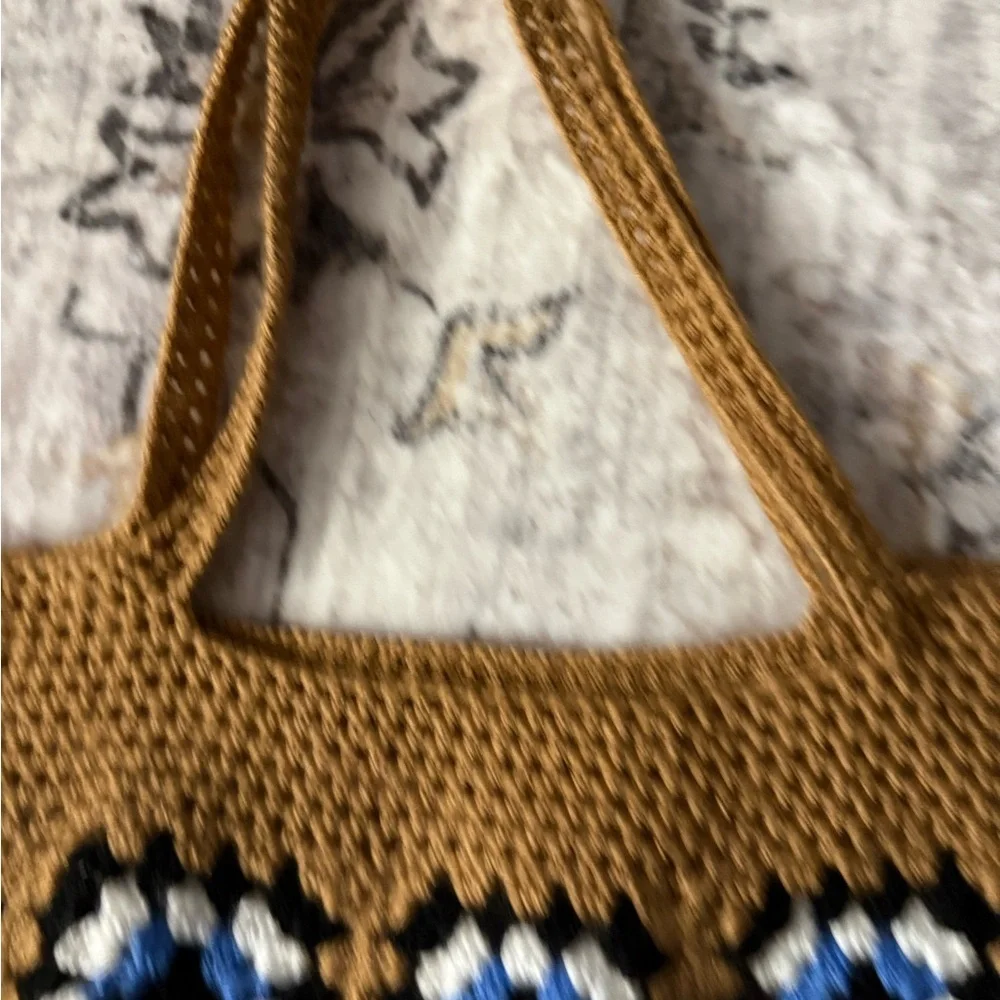 Handcrafted Crochet Tote Bag - Brown and Blue